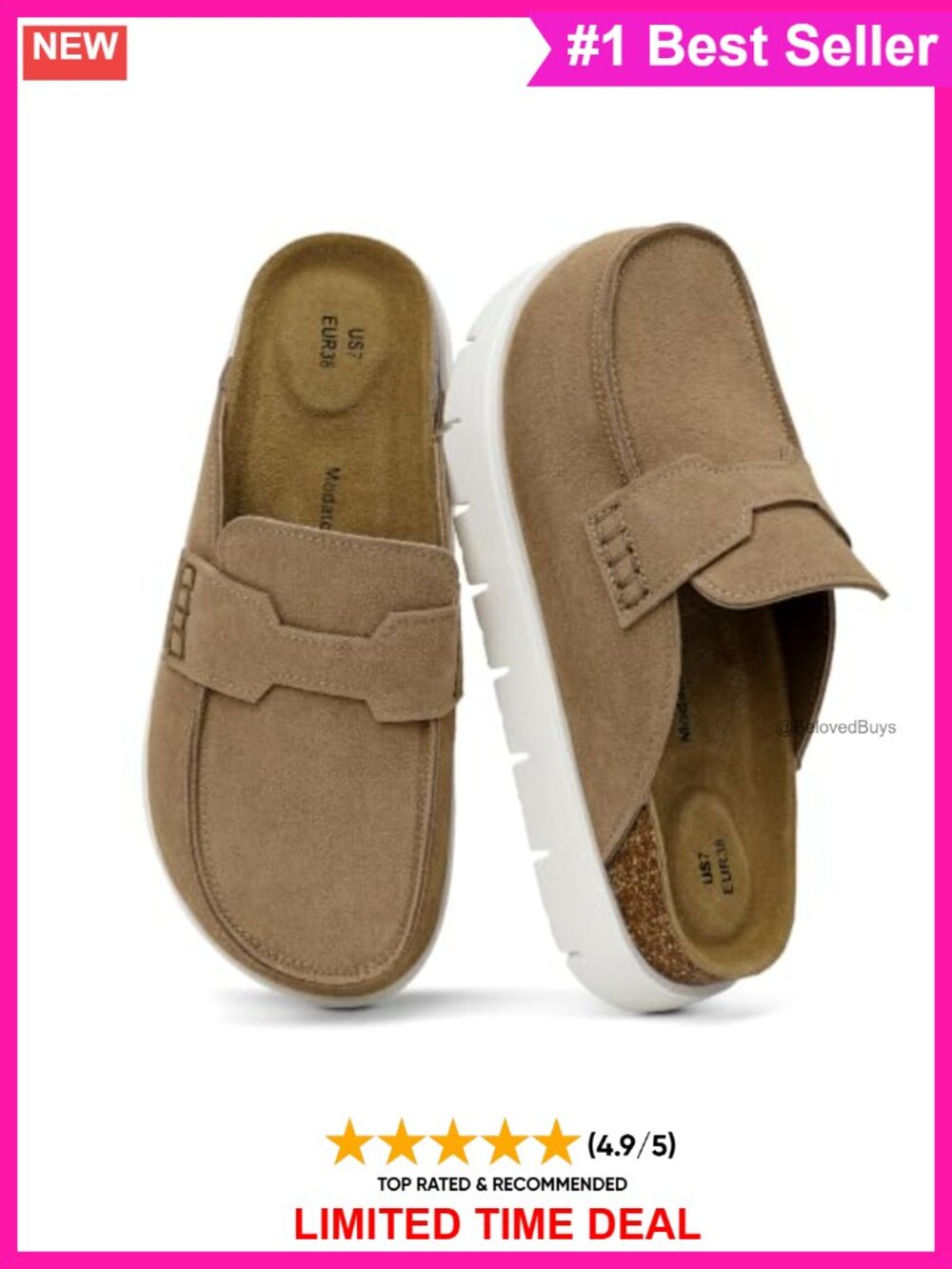 Women Platform Clogs Faux Suede Cork Footbed Backless Slip On Mules